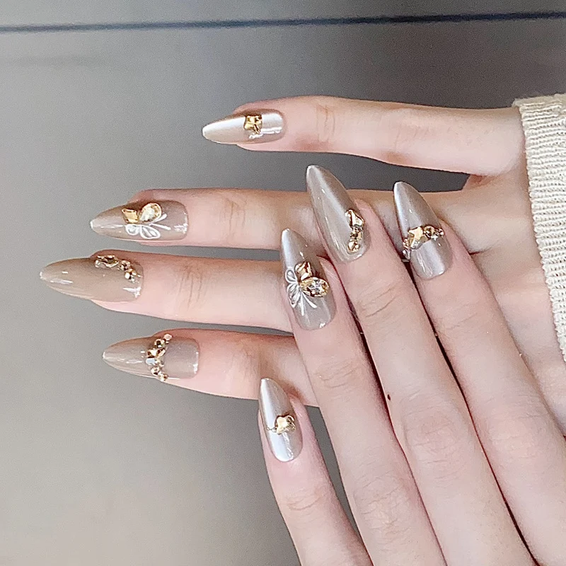 Decorative Stiletto Press-On Nails with Rhinestone Embellishments Stornfield