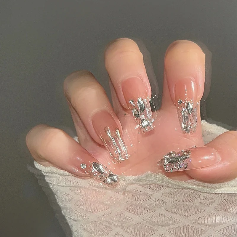 Decorative Stiletto Press-On Nails with Gemstone Accents Stornfield
