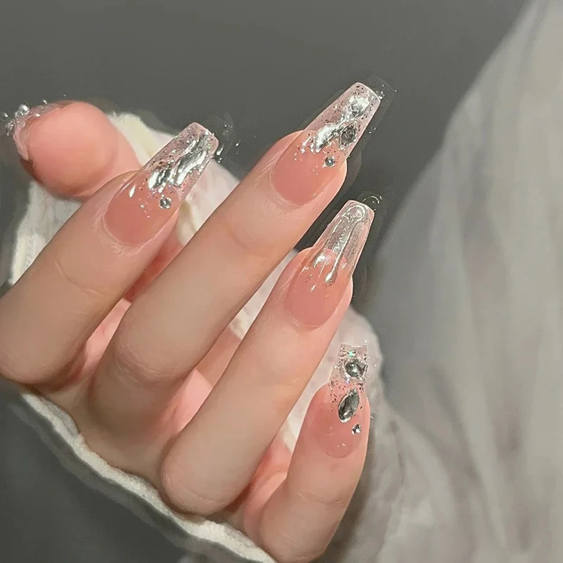 Decorative Stiletto Press-On Nails with Gemstone Accents Stornfield