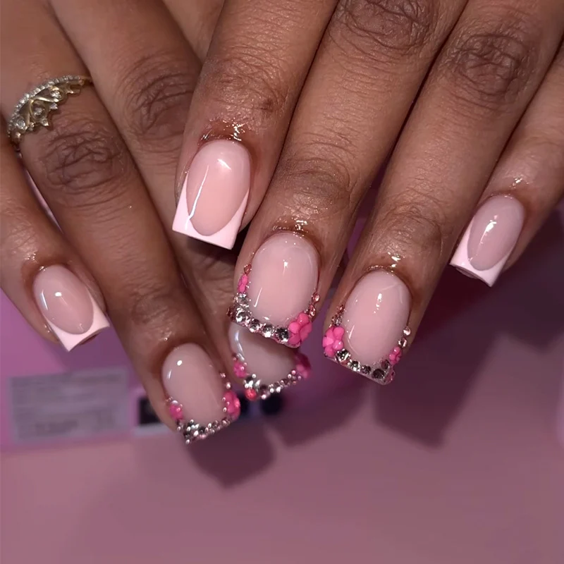 Decorative Rhinestone French Tip Press-On Nails Stornfield