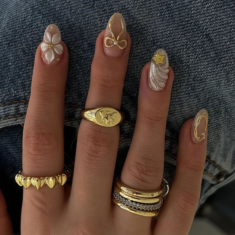 Artistic Press-On Nail Art Set with Decorative Embellishments Stornfield