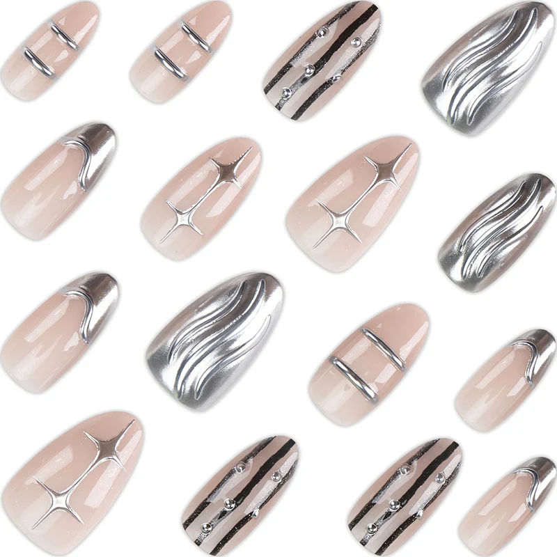 Artistic Metallic Embellished Press-On Nails Stornfield