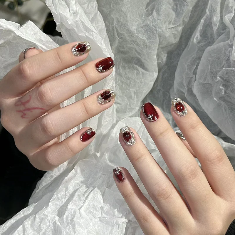 Artistic Manicure Nail Set with Sparkling Silver Accents Stornfield