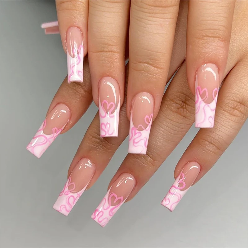 Artistic Long Press-On Nails with Heart Design Stornfield