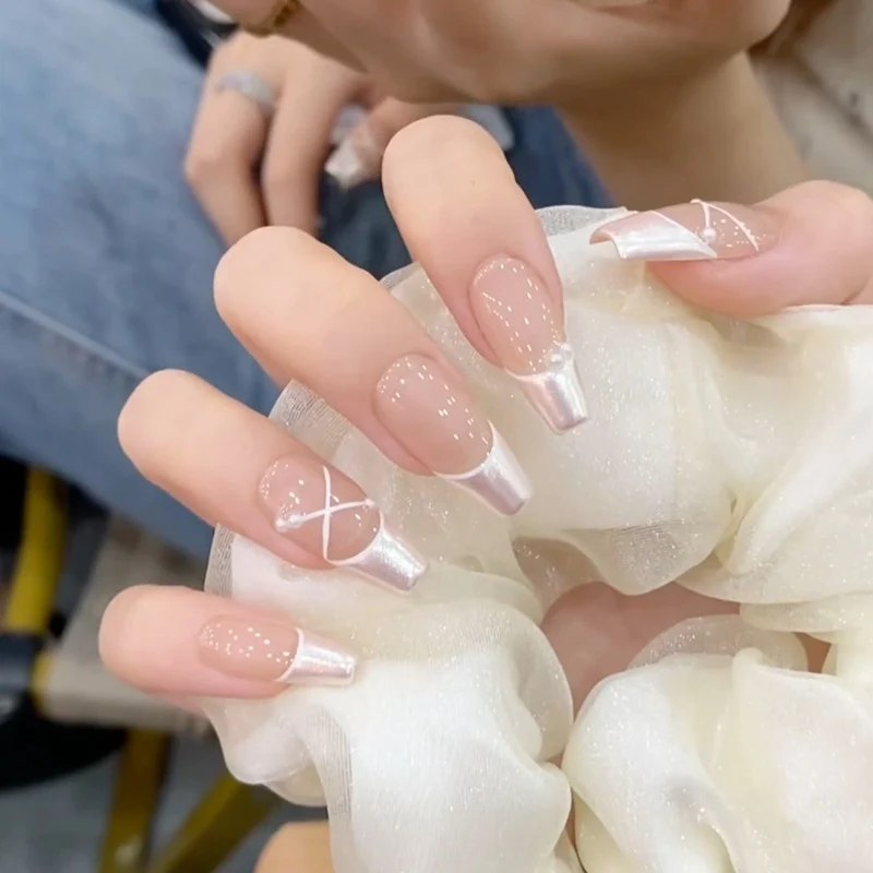 Artistic Long-Lasting Press-On Nails with Elegant French Accent Stornfield