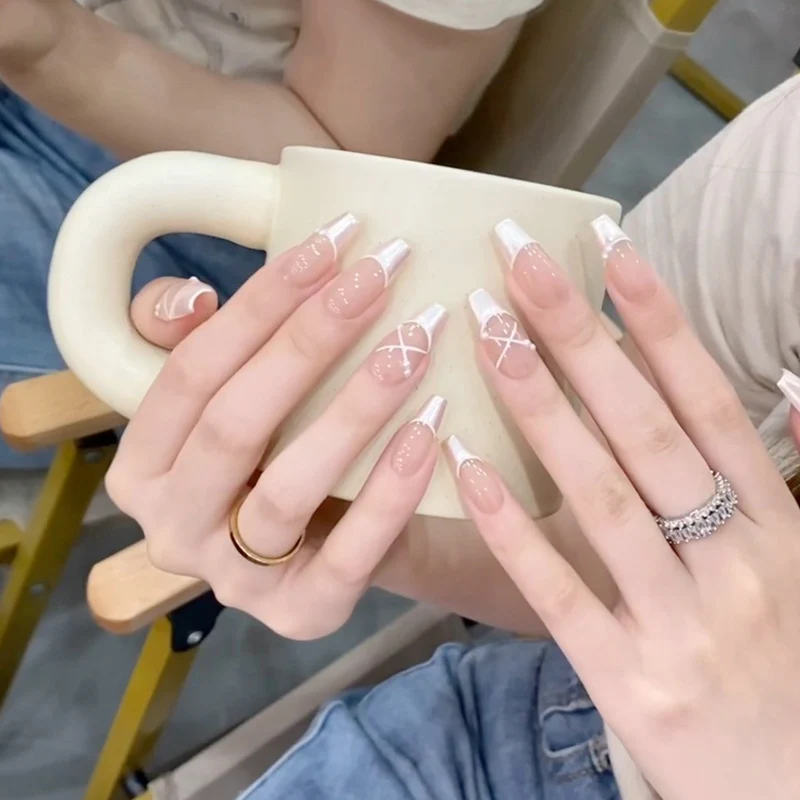 Artistic Long-Lasting Press-On Nails with Elegant French Accent Stornfield