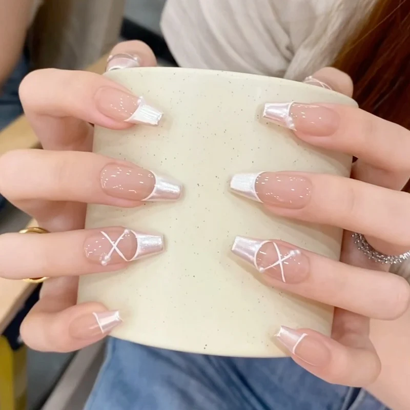 Artistic Long-Lasting Press-On Nails with Elegant French Accent Stornfield