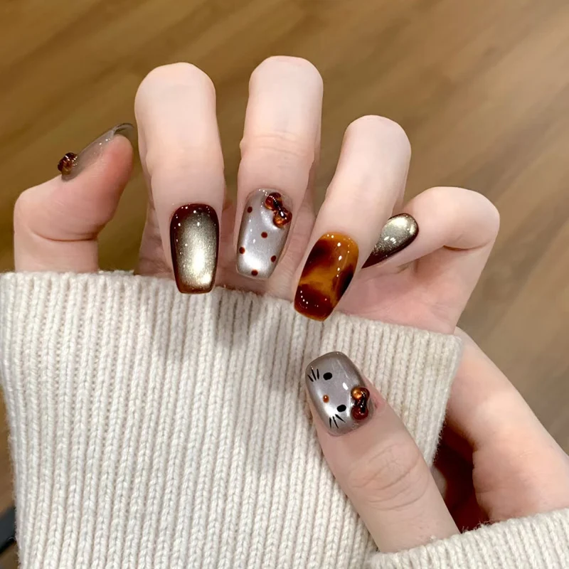 Artistic Glossy Press-On Nail Set with Embellishments Stornfield