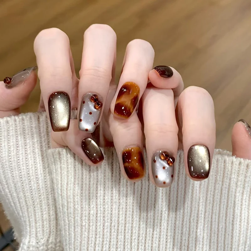Artistic Glossy Press-On Nail Set with Embellishments Stornfield