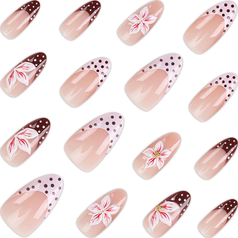 Artistic Floral Stiletto Press-On Nails with Decorative Accents Stornfield