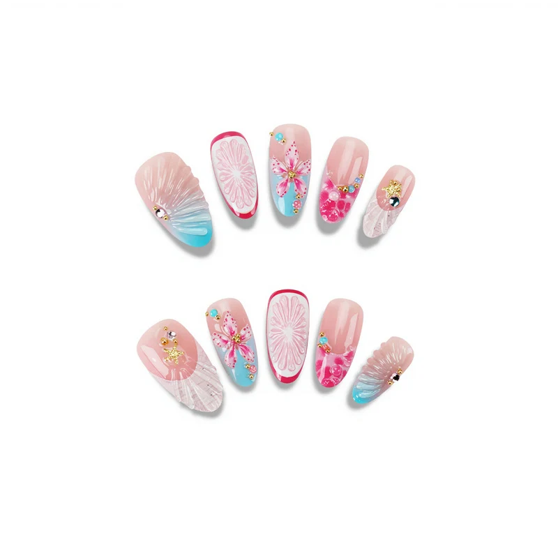 Artistic Floral Press-On Nail Set with 3D Accents Stornfield