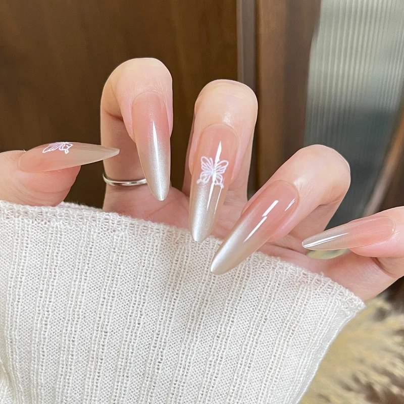Artistic Acrylic Stiletto Nails with Butterfly Design Stornfield