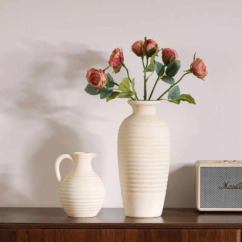 Handcrafted ceramic vase with ribbed structure Stornfield