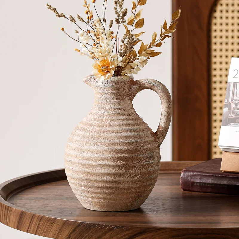 Handcrafted ceramic vase with ribbed structure Stornfield