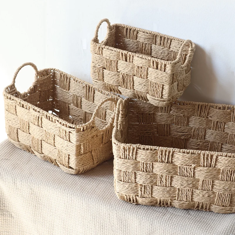 Structured storage basket made of natural material Stornfield