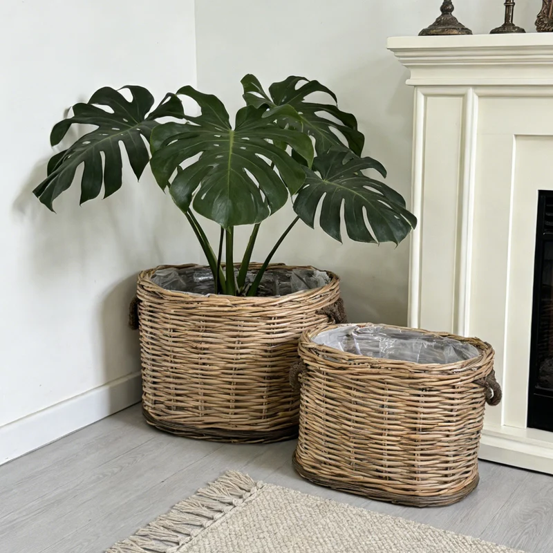 Rustic laundry basket with decorative handles Stornfield