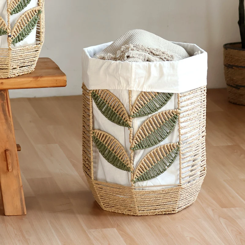 Rustic laundry basket with floral pattern Stornfield
