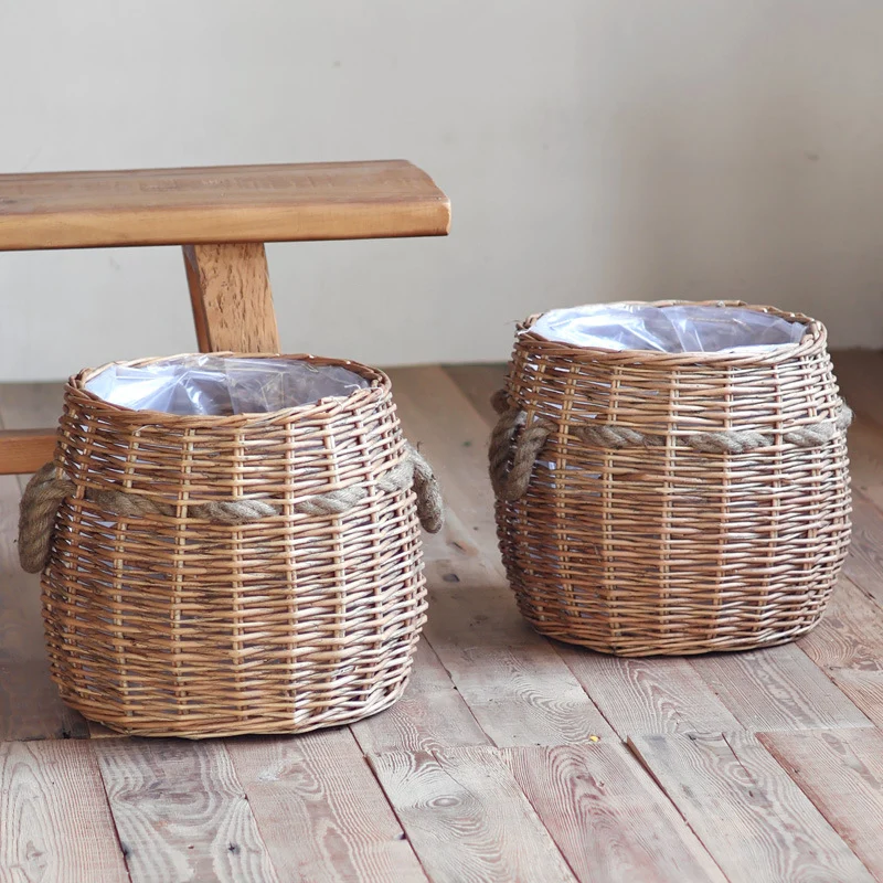 Rustic storage basket with hemp handles Stornfield