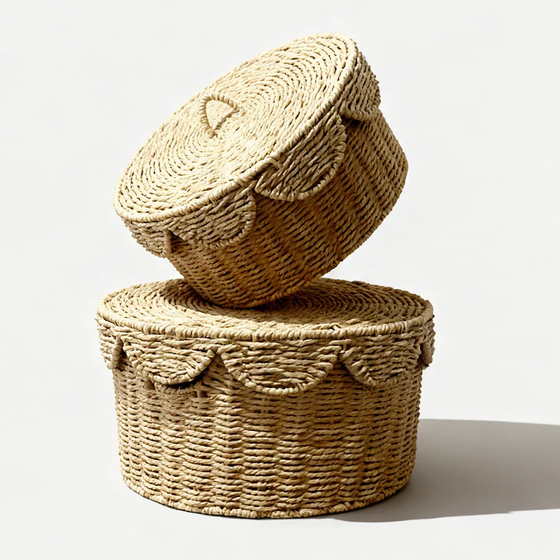 Rustic storage basket with lid Stornfield