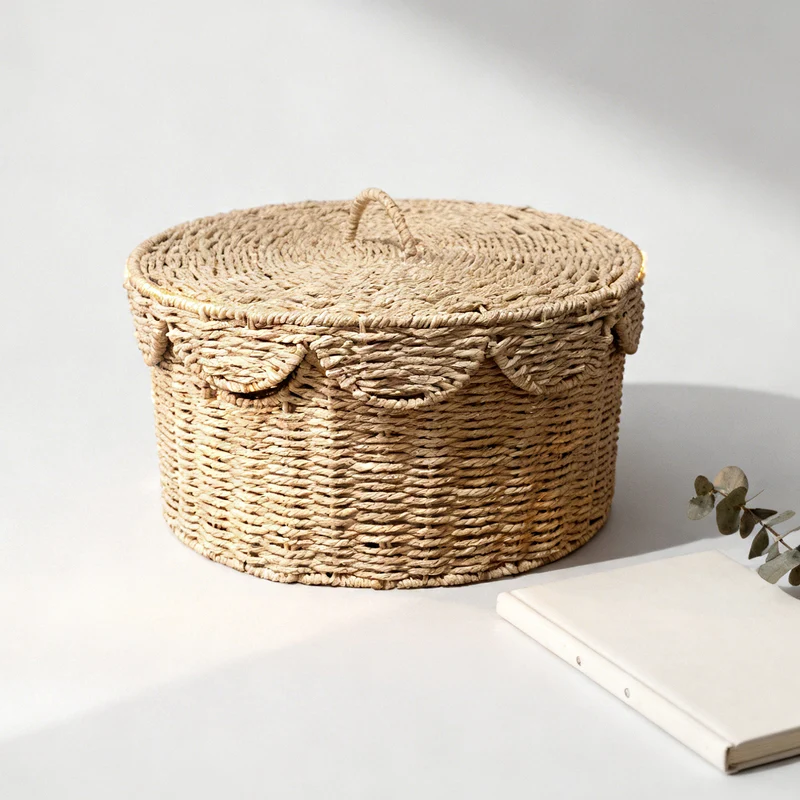 Rustic storage basket with lid Stornfield