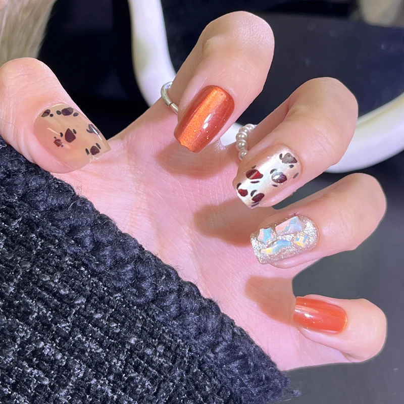 Artistic Press-On Nail Set with Stylish Animal Print Designs Stornfield