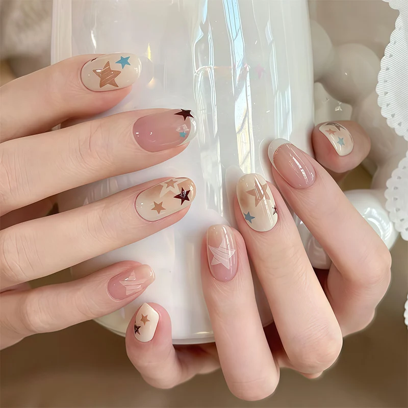 Artistic Press-On Nail Set with Star Designs Stornfield