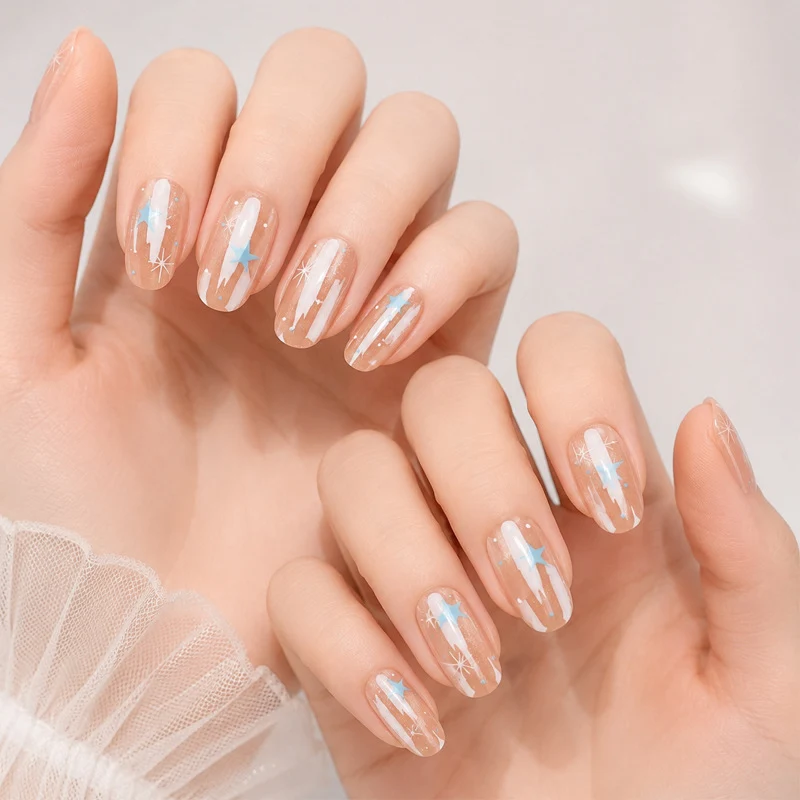 Artistic Press-On Nail Set with Star and Glitter Accents Stornfield 1789389319