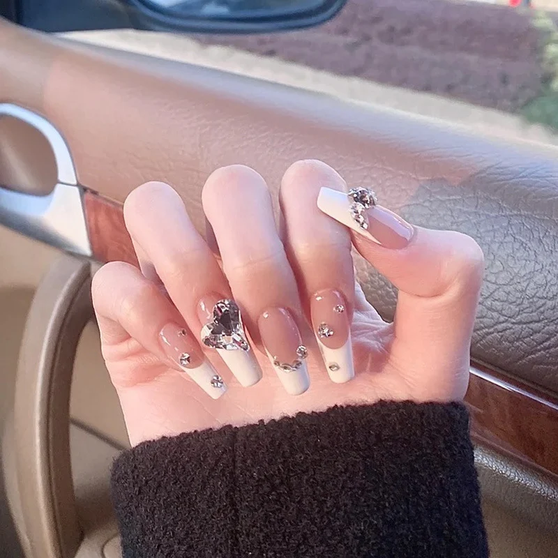 Artistic Press-On Nail Set with Rhinestone Accents Stornfield