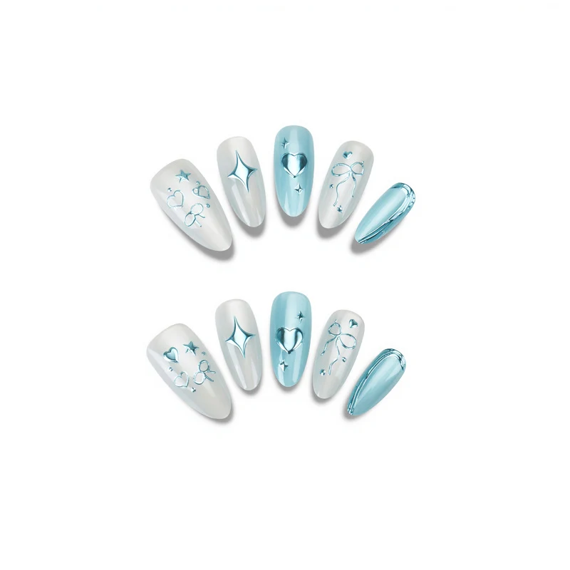 Artistic Press-On Nail Set with Heart and Star Designs Stornfield