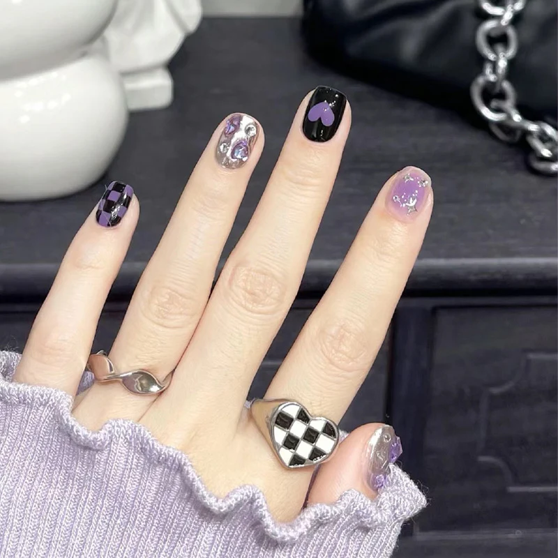 Artistic Press-On Nail Set with Heart and Star Designs Stornfield 1789389240