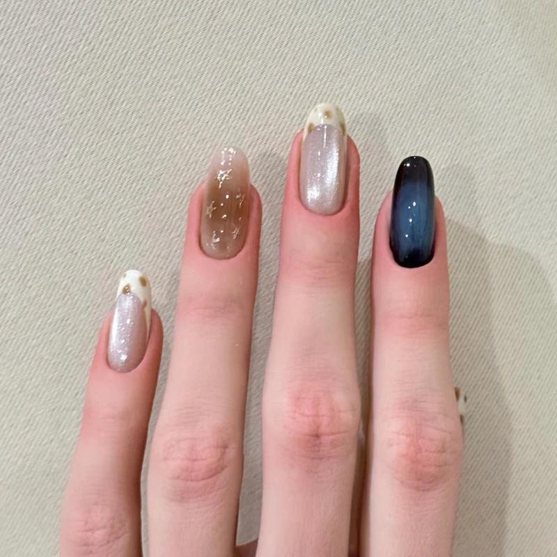 Artistic Press-On Nail Set with Glossy Finish and Unique Patterns Stornfield
