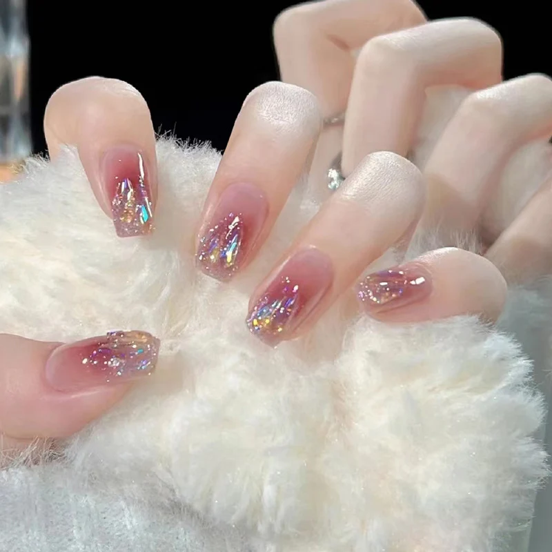 Artistic Press-On Nail Set with Glitter and Ombre Effects Stornfield