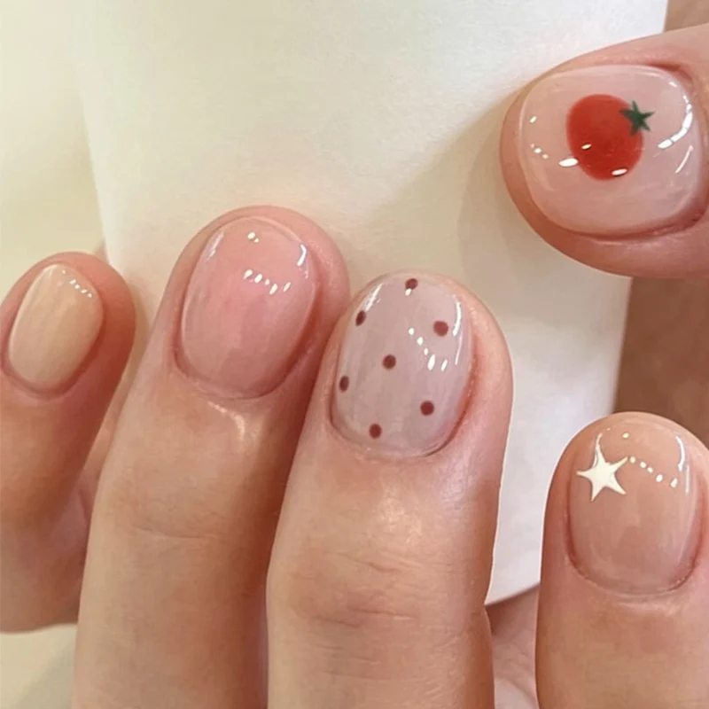 Artistic Press-On Nail Set with Fun Fruit and Dot Designs Stornfield