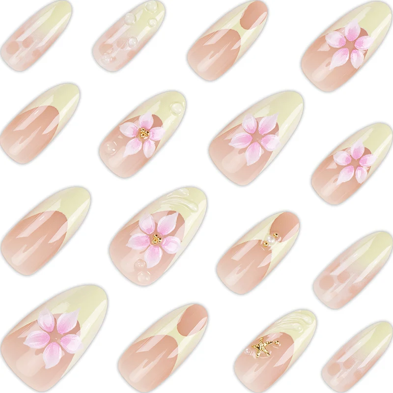 Artistic Press-On Nail Set with Floral Design Stornfield