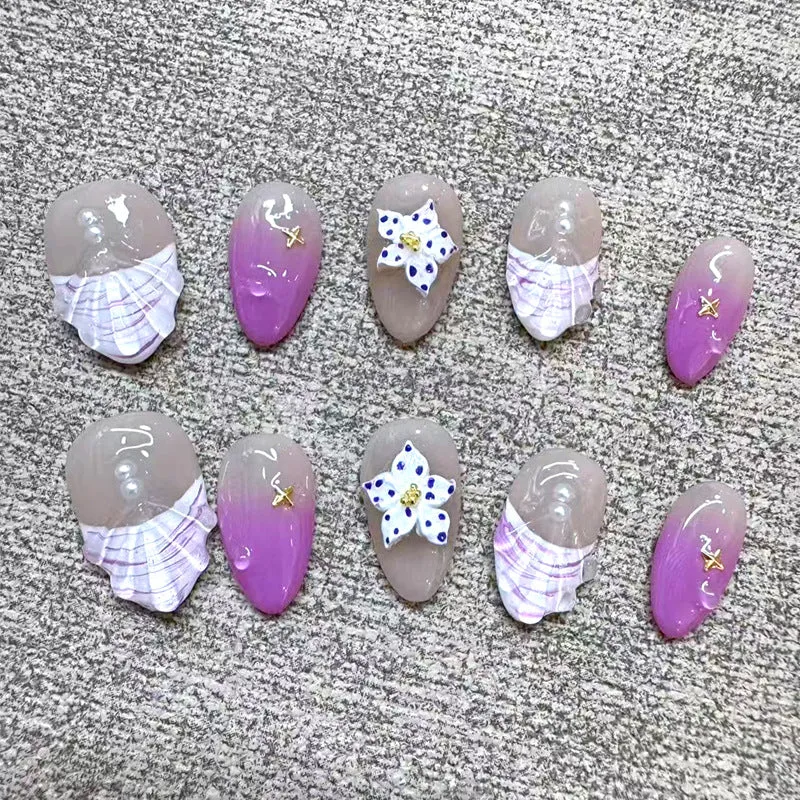 Artistic Press-On Nail Set with Floral and Ombre Design Stornfield