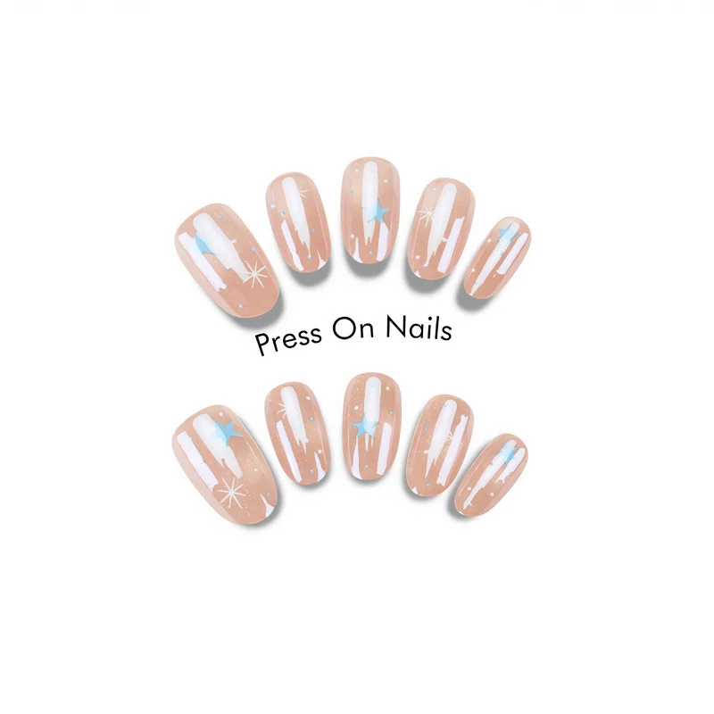 Artistic Press-On Nail Set with Celestial Design Stornfield