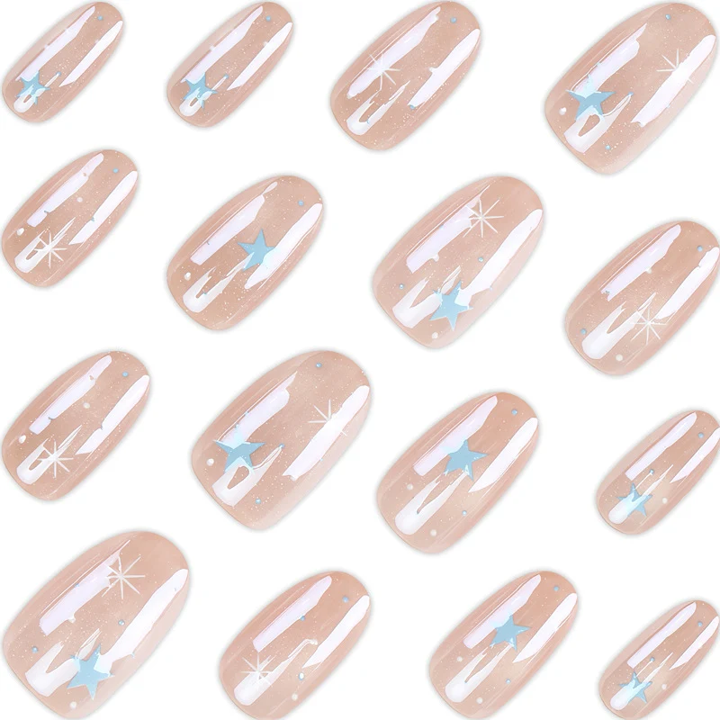 Artistic Press-On Nail Set with Celestial Design Stornfield