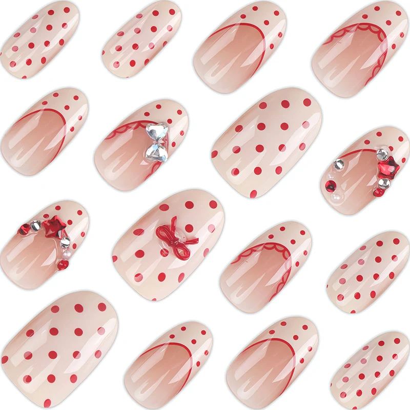 Artistic Press-On Nail Set with Bow and Floral Details Stornfield 1789389376