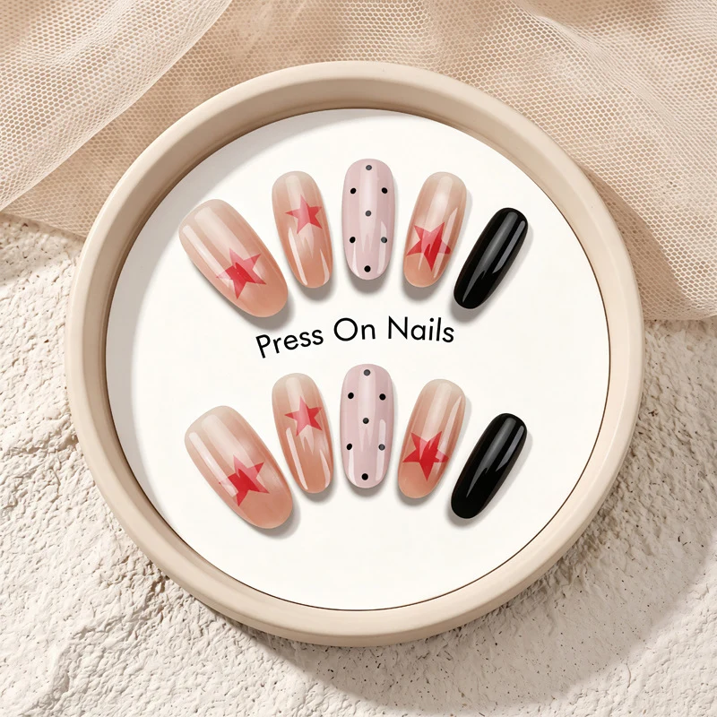 Artistic Press-On Nail Set with Bold Star Designs Stornfield