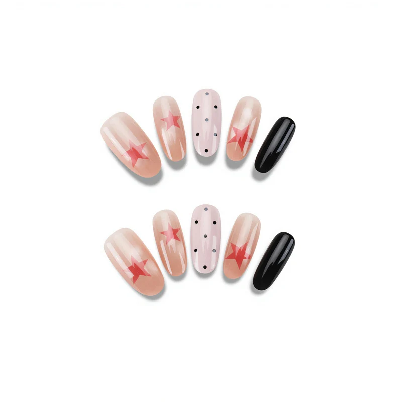 Artistic Press-On Nail Set with Bold Star Designs Stornfield