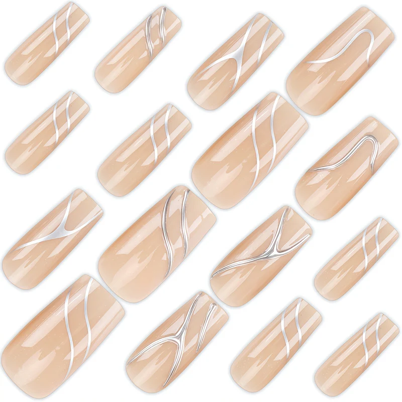 Artistic Press-On Nail Design with Elegant Graphical Accents Stornfield