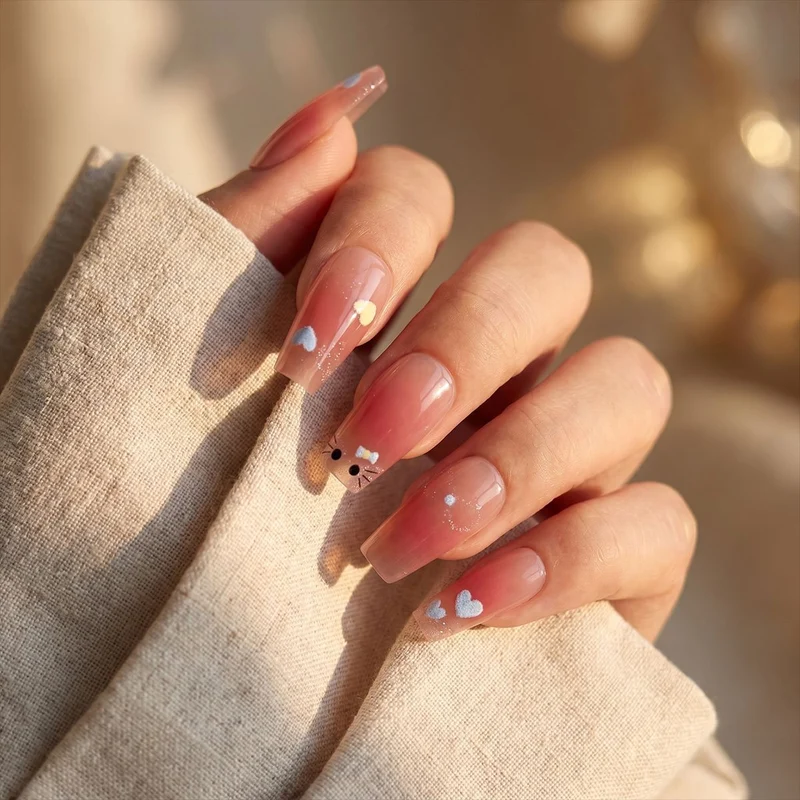 Artistic Press-On Nail Design with Cute Character Motifs Stornfield