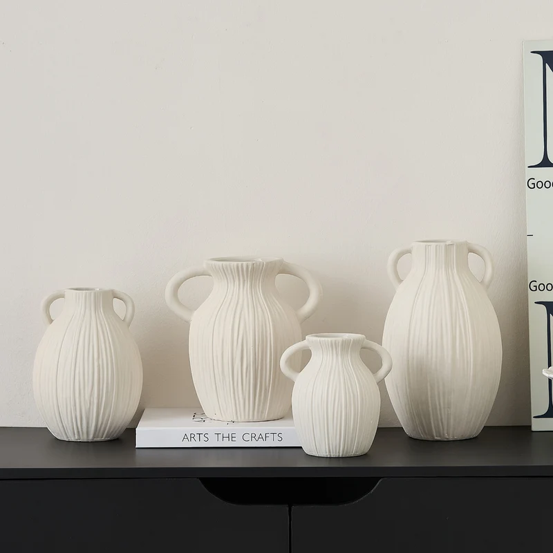 Decorative ceramic vase with artistic ribbed pattern Stornfield