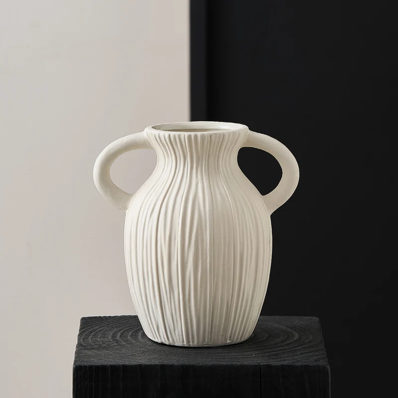 Decorative ceramic vase with artistic ribbed pattern Stornfield