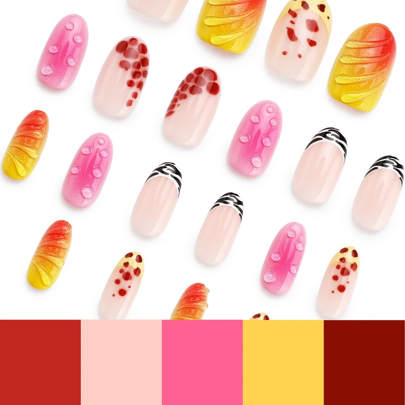 Creative artificial nails with floral design and glitter accents Stornfield