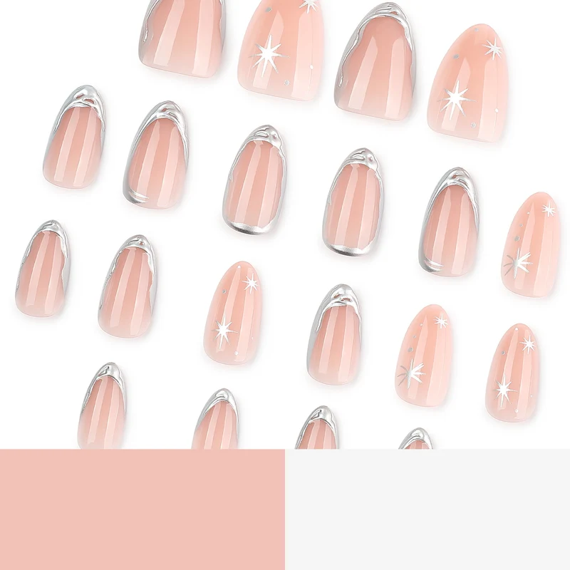 Shiny stiletto nails with elegant silver embellishment Stornfield
