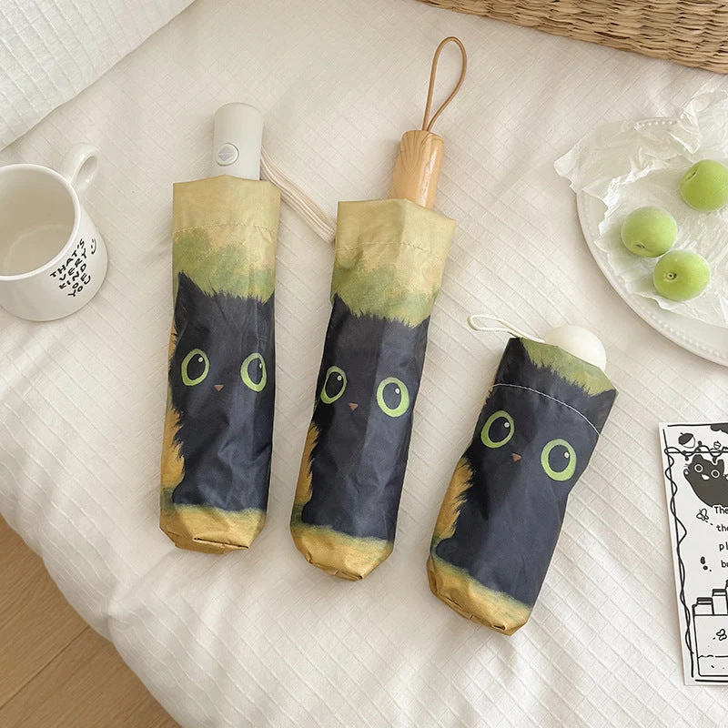 Dame foldere paraply med kreativt kattemotiv Luvikno