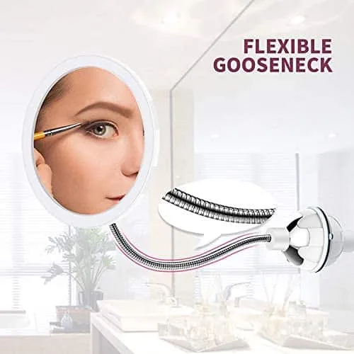 Sminkespeil med LED & forstørrelse - med sugekopp og fleksibel arm | Luvikno