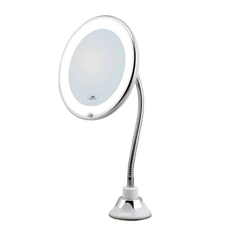 Sminkespeil med LED & forstørrelse - med sugekopp og fleksibel arm | Luvikno