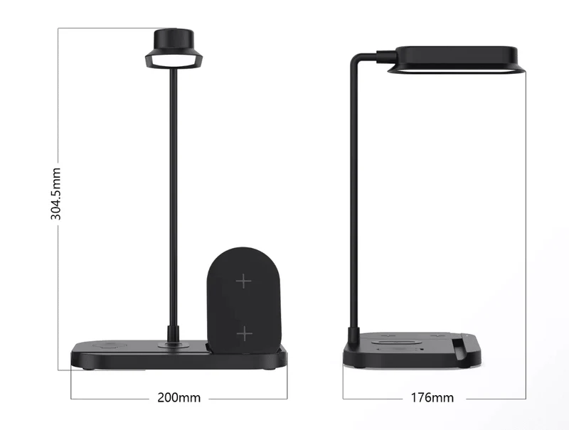 LED bordlampe med dimmer og trådløs lader for smarttelefoner (4-i-1) | Luvikno